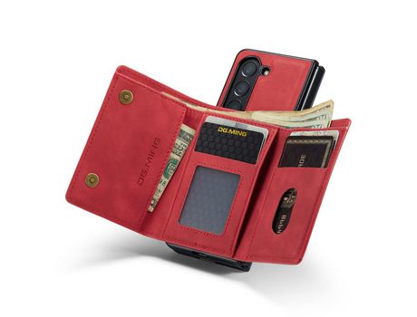 Capa para Samsung Galaxy Z Fold 5 5G DG.MING Pele Sintética Magnética Vermelho