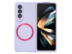 Capa para Samsung Galaxy Z Fold 4 5G Pele Sintética Magnética Roxo
