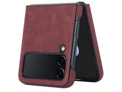 Capa para Samsung Galaxy Z Flip 3 5G Pele Sintética Retro Vermelho