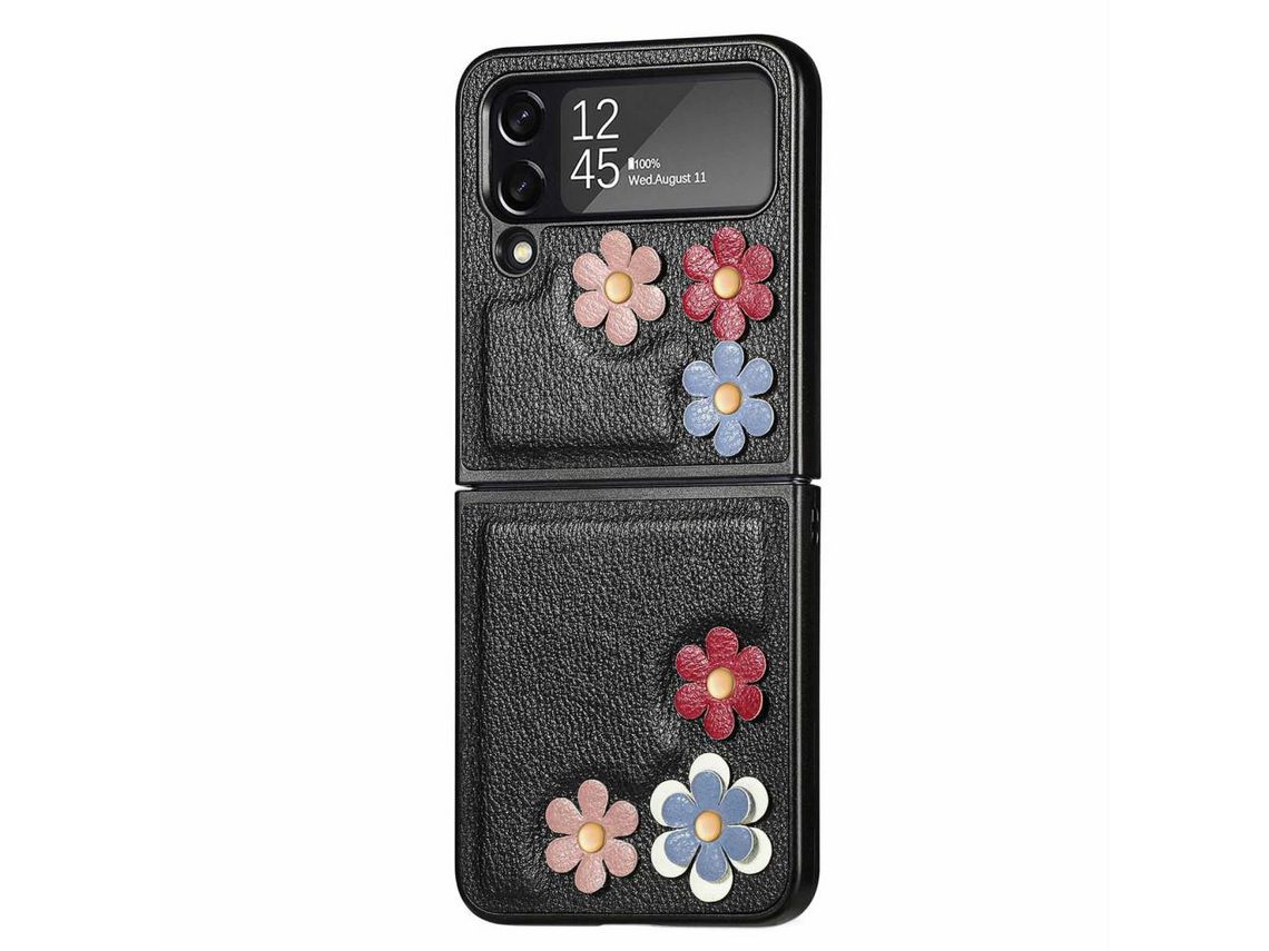 Capa para Samsung Galaxy Z Flip 4 5G Pele Sintética Preto