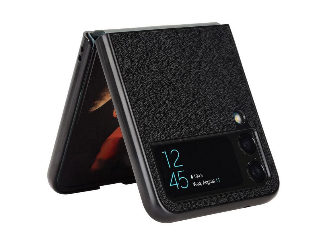 Capa para Samsung Galaxy Z Flip 4 5G Pele Sintética Anti-Choque Anti-Riscos Preto