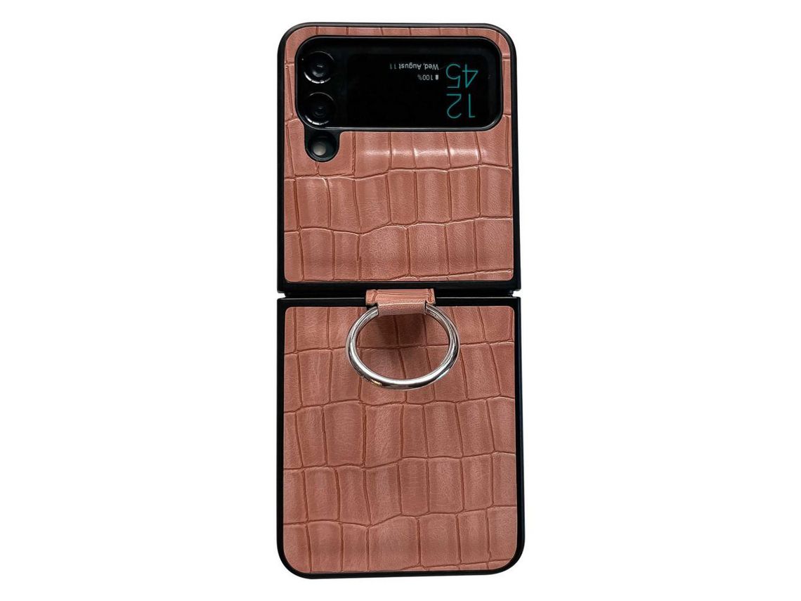 Capa para Samsung Galaxy Z Flip 4 5G Pele Sintética Rosa