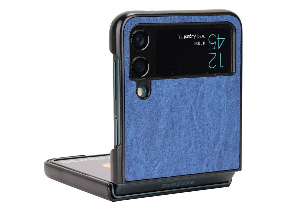 Capa para Samsung Galaxy Z Flip 4 5G Pele Sintética Anti-Riscos Azul
