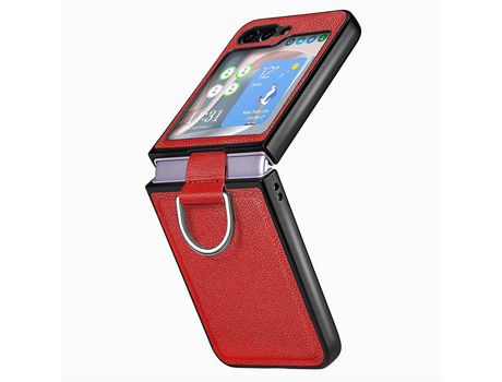 Capa para Samsung Galaxy Z Flip 5 5G JUNSUNMAY Pele Sintética Anti-Choque Vermelho