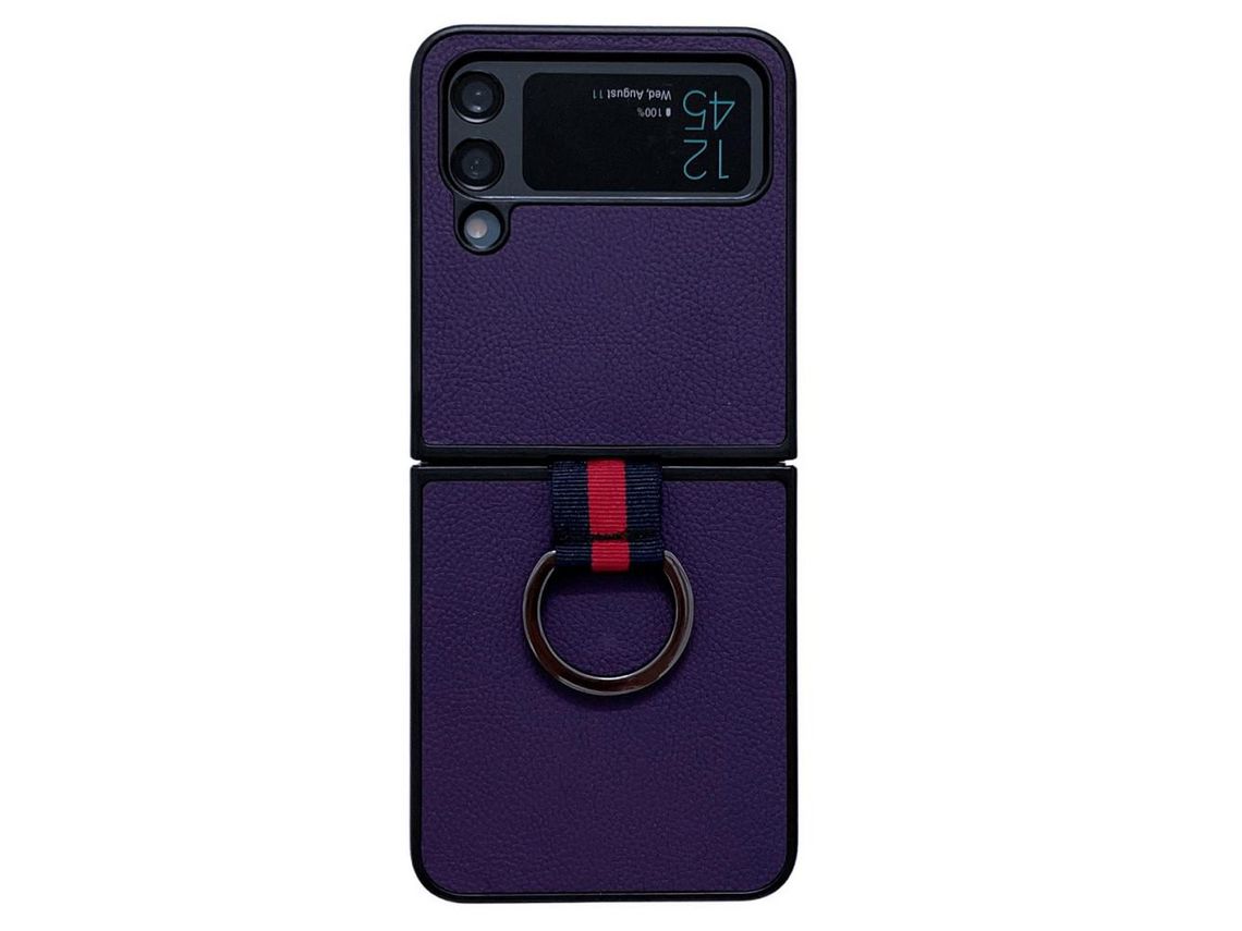 Capa para Samsung Galaxy Z Flip 4 5G Pele Sintética Roxo