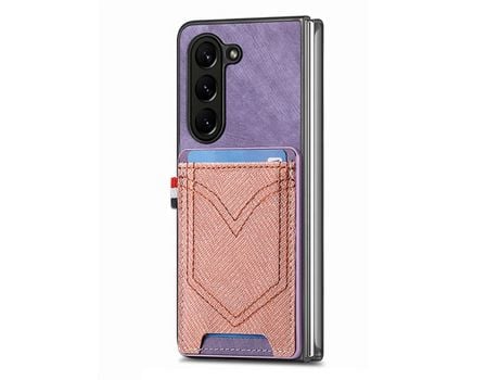 Capa para Samsung Galaxy Z Fold 5 5G JUNSUNMAY com Porta-Cartões Roxo