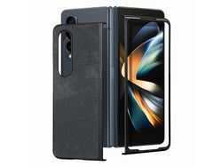 Capa para Samsung Galaxy Z Fold 4 5G Pele Sintética Retro Preto