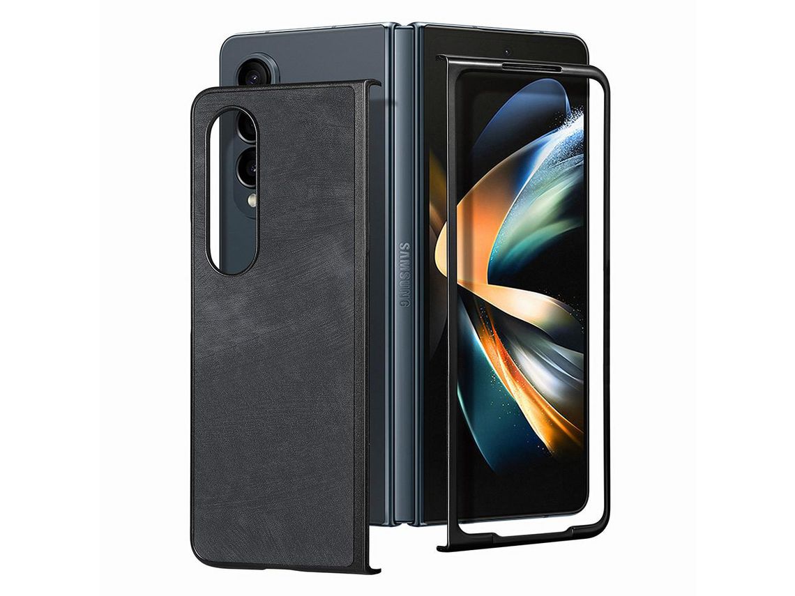 Capa para Samsung Galaxy Z Fold 4 5G Pele Sintética Retro Preto