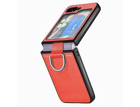 Capa para Samsung Galaxy Z Flip 5 5G JUNSUNMAY Pele Sintética Anti-Choque Laranja