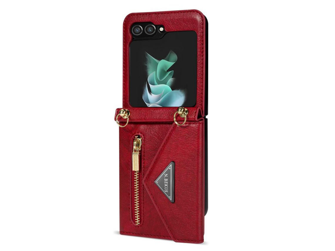 Capa para Samsung Galaxy Z Flip 5 5G com Porta-Cartões Vermelho