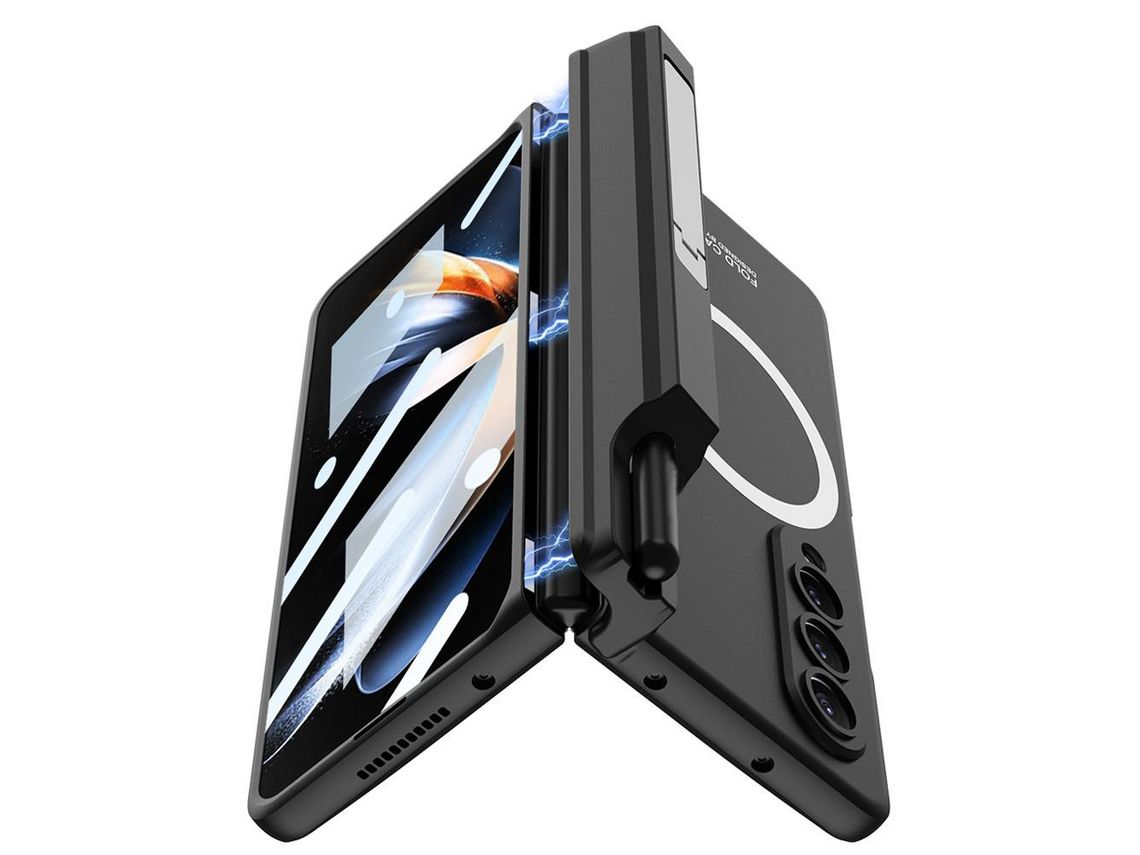 Capa para Samsung Galaxy Z Fold 4 5G GKK Pele Sintética Anti-Choque Magnética Preto