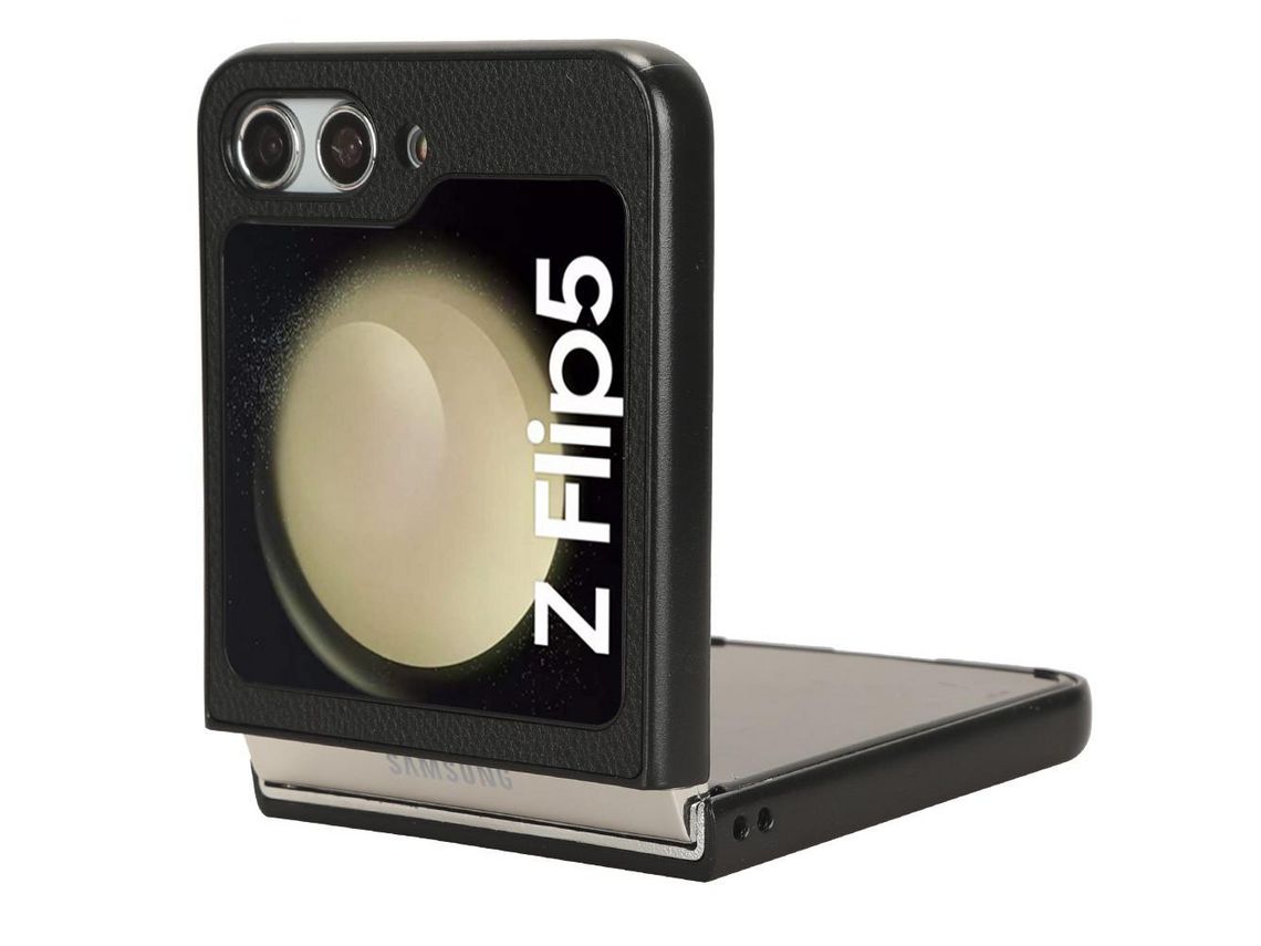 Capa para Samsung Galaxy Z Flip 5 5G Pele Sintética Anti-Choque Preto