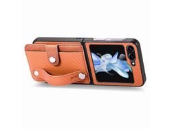 Capa para Samsung Galaxy Z Flip 5 5G com Porta-Cartões Castanho