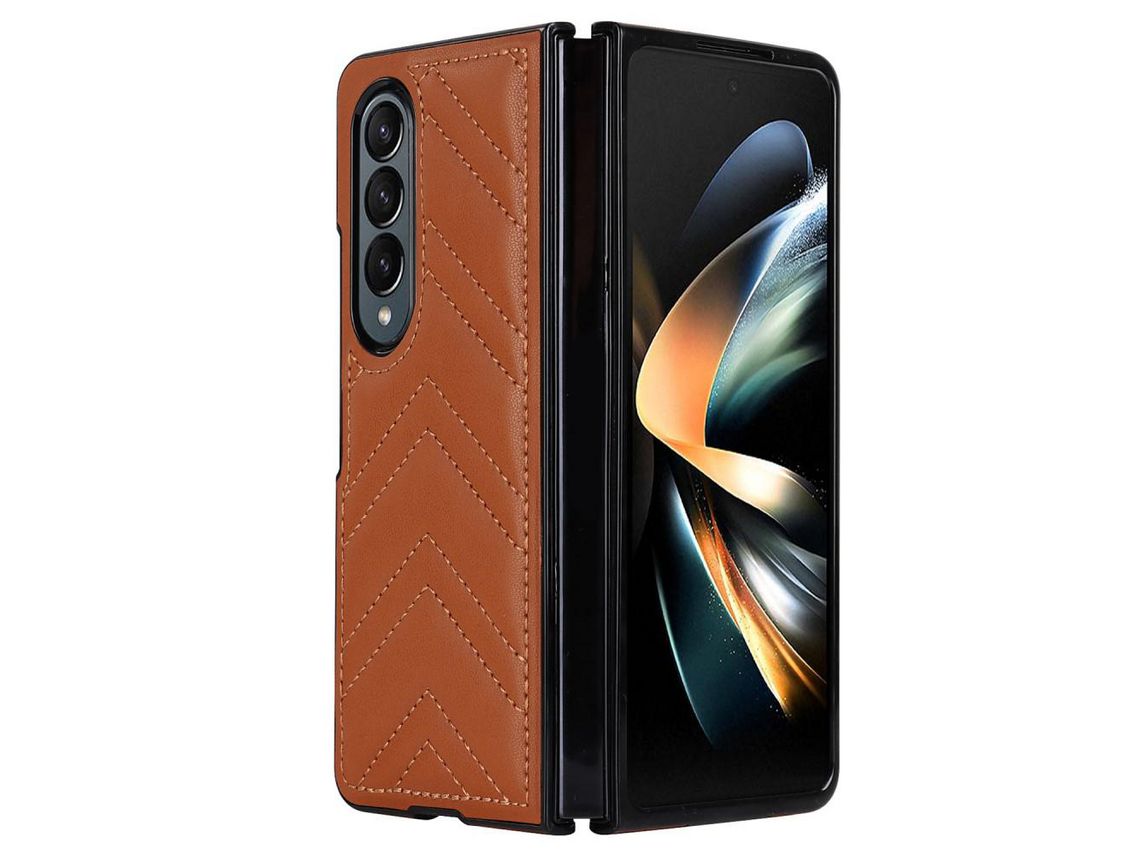 Capa para Samsung Galaxy Z Fold 4 5G Pele Sintética Anti-Choque Castanho