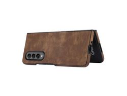 Capa para Samsung Galaxy Z Fold 3 5G Pele Sintética Anti-Choque Retro Castanho