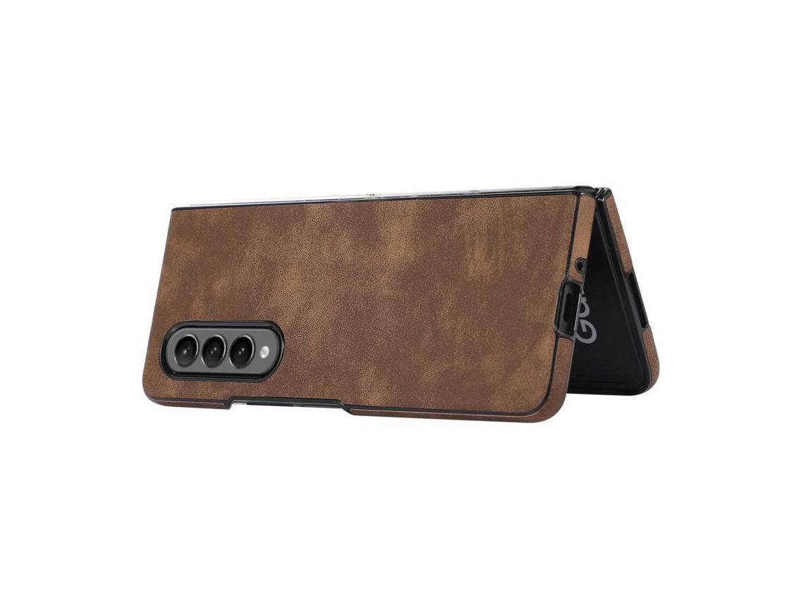 Capa para Samsung Galaxy Z Fold 3 5G Pele Sintética Anti-Choque Retro Castanho