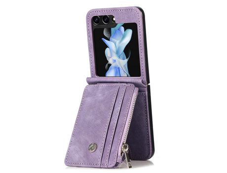 Capa para Samsung Galaxy Z Flip 5 5G JUNSUNMAY Pele Sintética Anti-Choque Roxo
