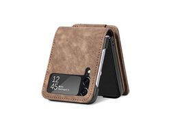 Capa para Samsung Galaxy Z Flip 4 5G com Porta-Cartões Retro Castanho