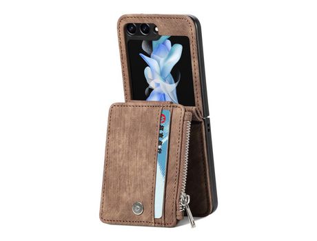 Capa para Samsung Galaxy Z Flip 5 5G JUNSUNMAY Pele Sintética Anti-Choque Castanho
