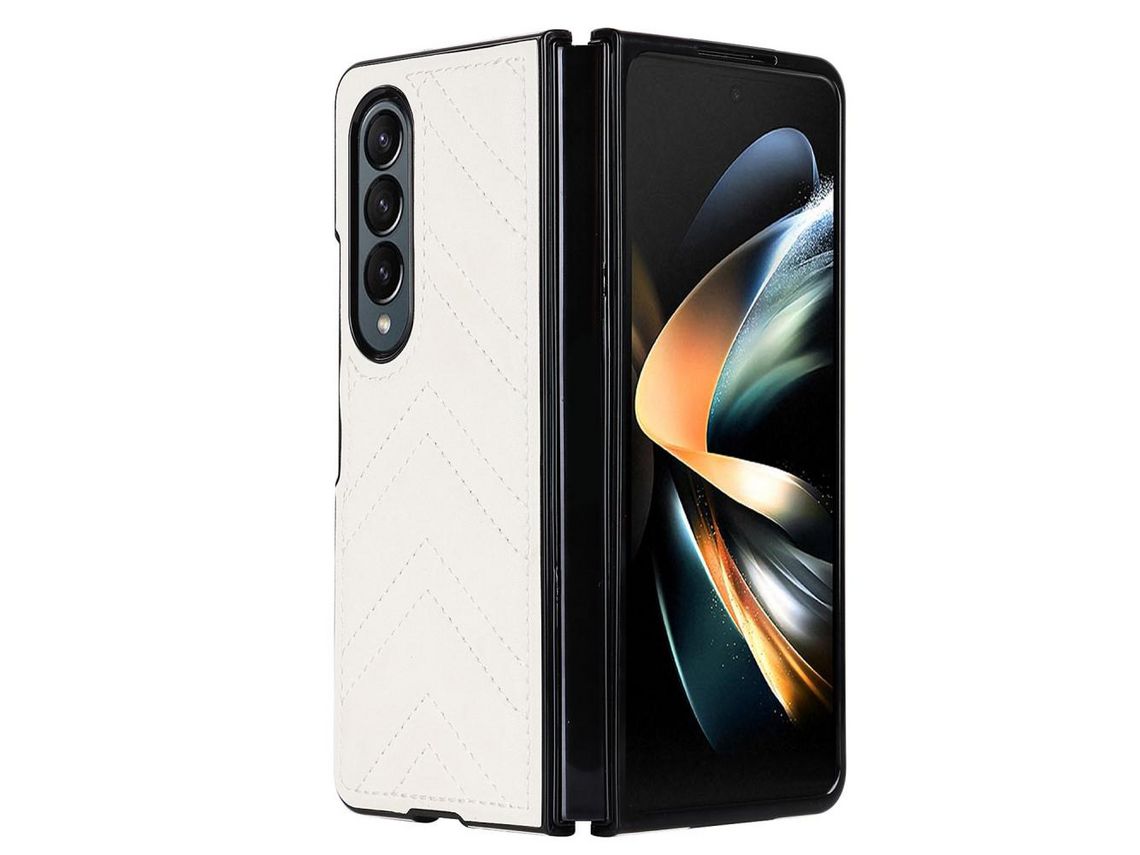 Capa para Samsung Galaxy Z Fold 4 5G Pele Sintética Anti-Choque Branco