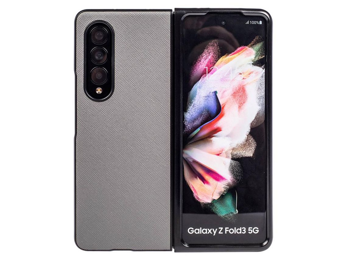 Capa para Samsung Galaxy Z Fold 4 5G Pele Sintética Anti-Riscos Cinzento