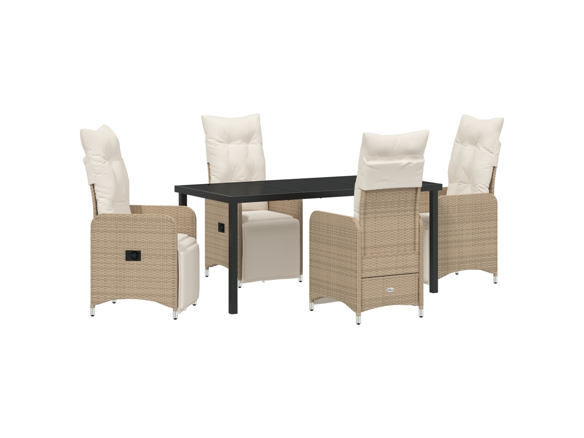 Conjunto 5 De Jantar De Jardim Com Almofadas Vidaxl Bege Em Rattan Sintético