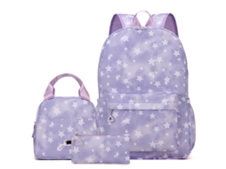 Mochila De Estudante De Três Peças, Grande Capacidade, Estrela, Roxa