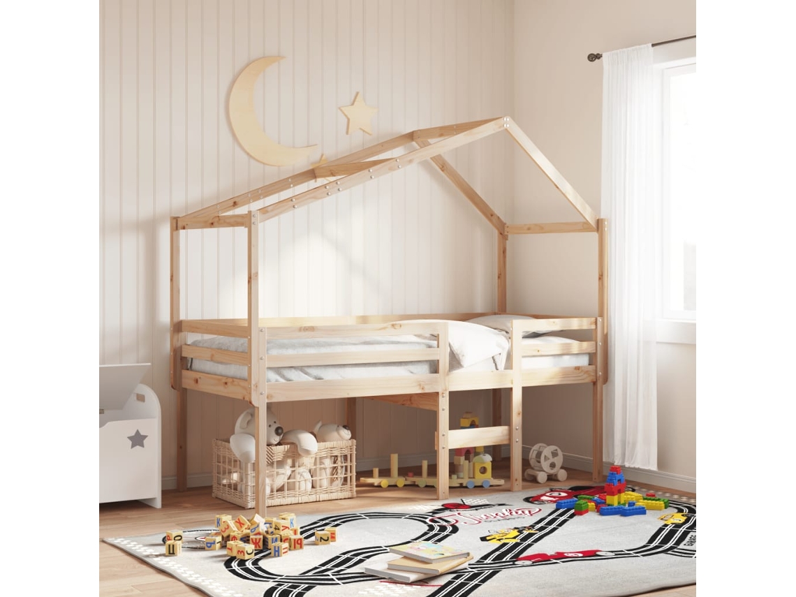 Vidaxl Cama Alta Com Telhado 75x190 Cm Pinho Maciço