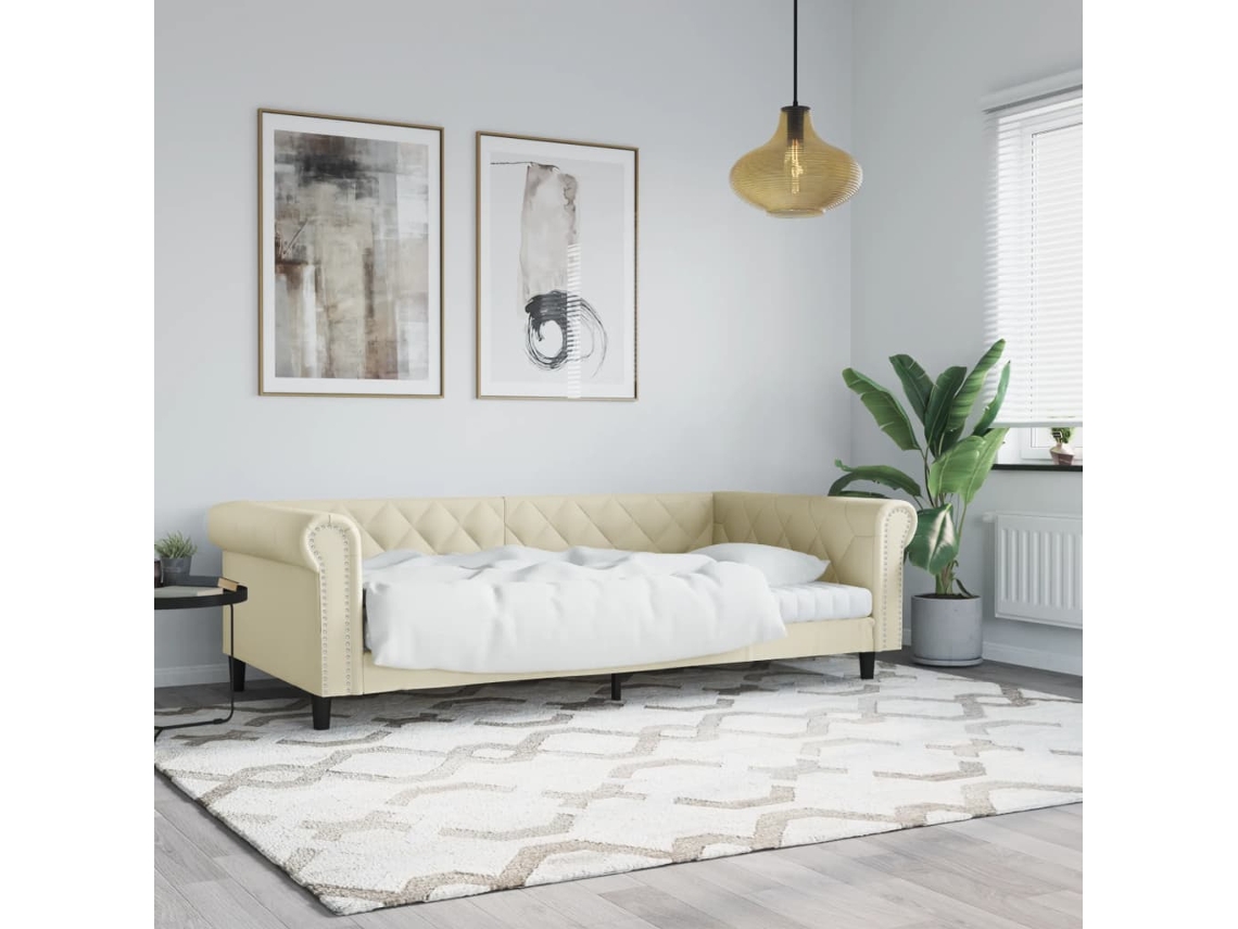 Vidaxl Sofá-cama 100x200 Cm Couro Artificial Cor Creme