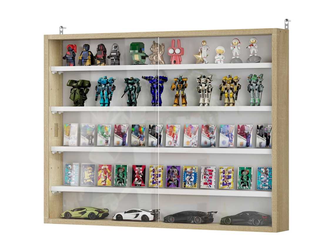 Vitrine De Parede De Madeira Com Prateleiras Ajustáveis E 2 Portas Corredeiras De Vidro Para Coleções Perfumes 80x9,5x60cm E Branco