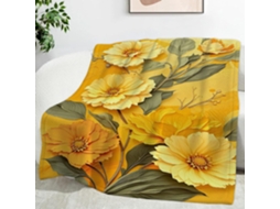 Manta com Estampa de Flores e Folhas Amarelas 220x240 Cm Multifuncional Macia Aconchegante em Flanela Ideal Pa