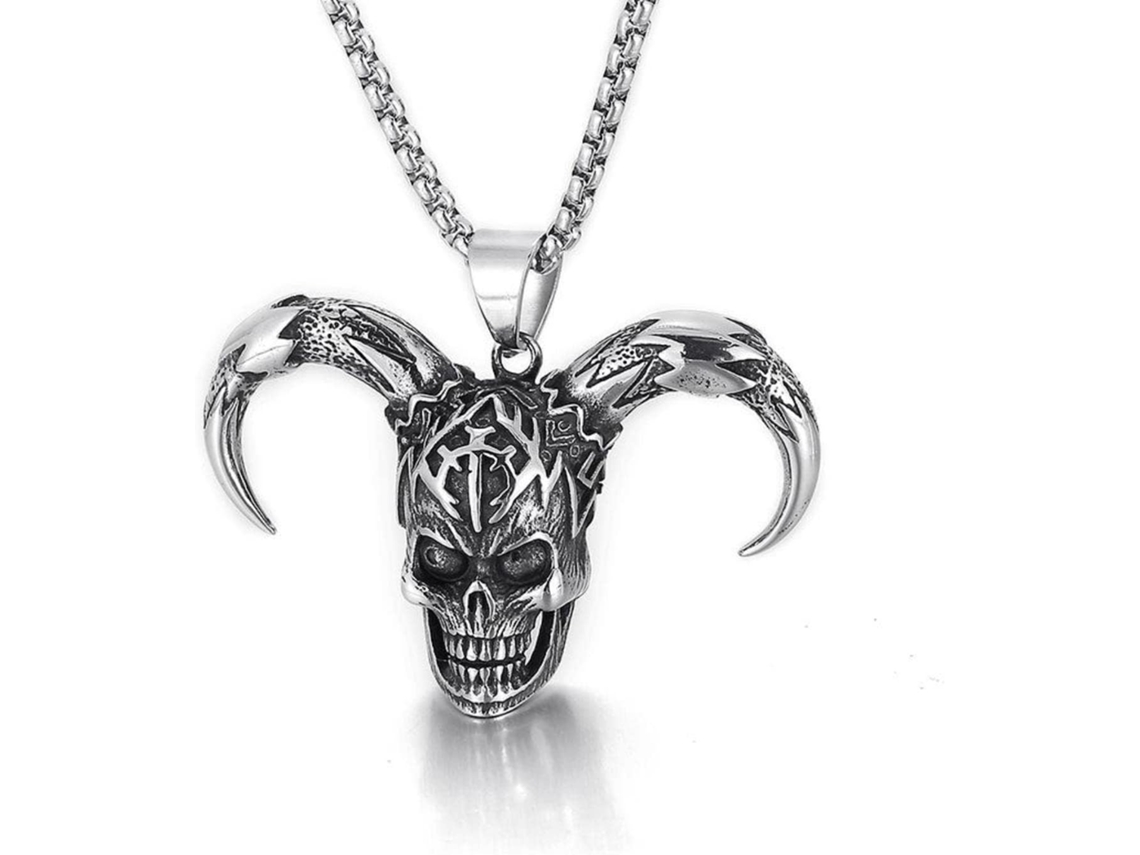 Gothique Longo Chifre Demônio Crânio Pingente Collier Pour Hommes Retro Punk Biker Bijoux Cadeau