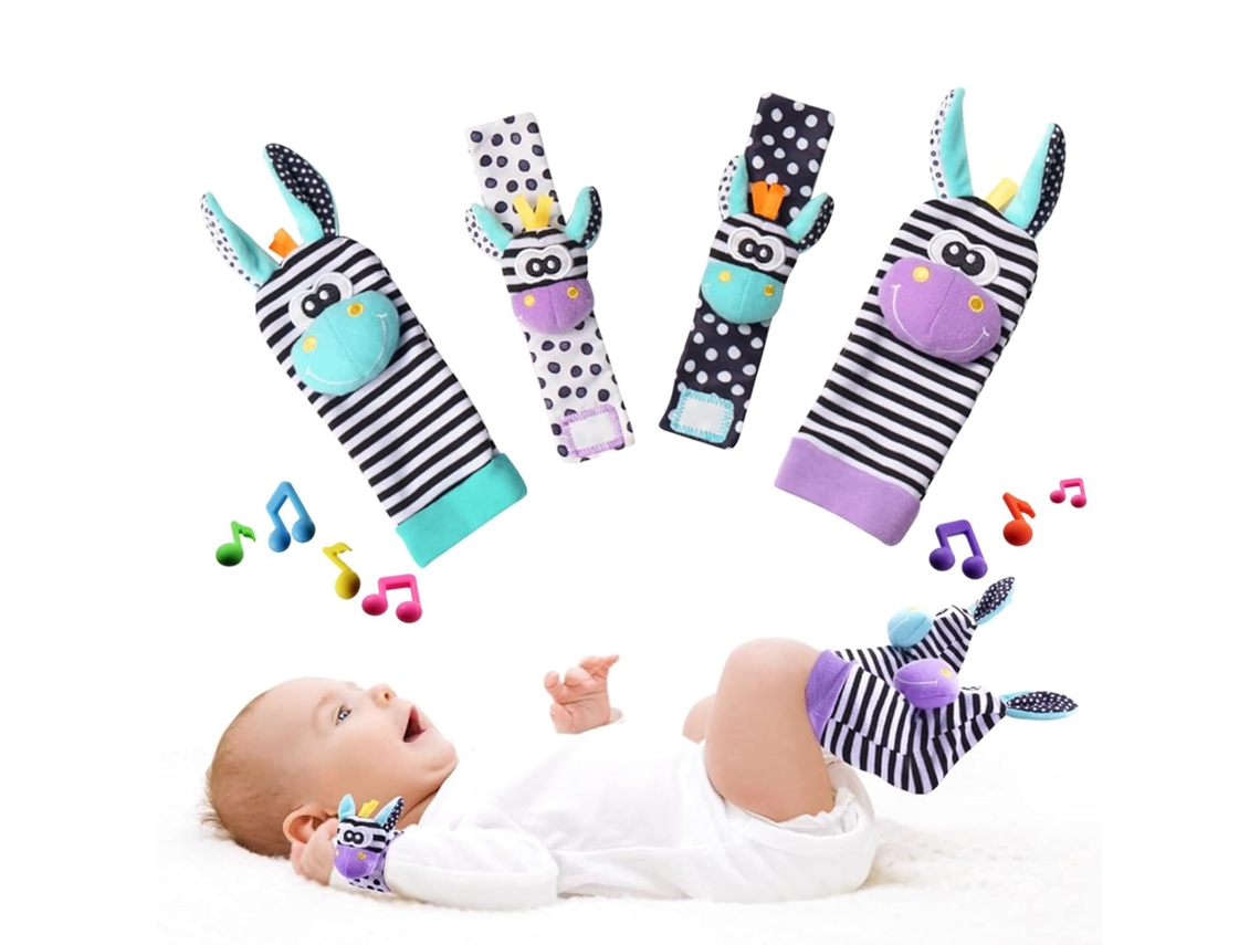 Meias e Pulseiras de Chocalho para Bebês HENTEN HOME Lindos Juguetes de Animales (2 Pulseiras e 2 Meias)