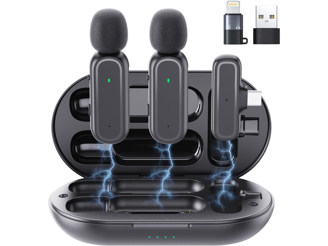 Pacote Com 2 Microfones De Lapela Sem Fio, Redução De Ruído, Clipe De Lapela, Microfone Para Gravação De Vídeo (preto)