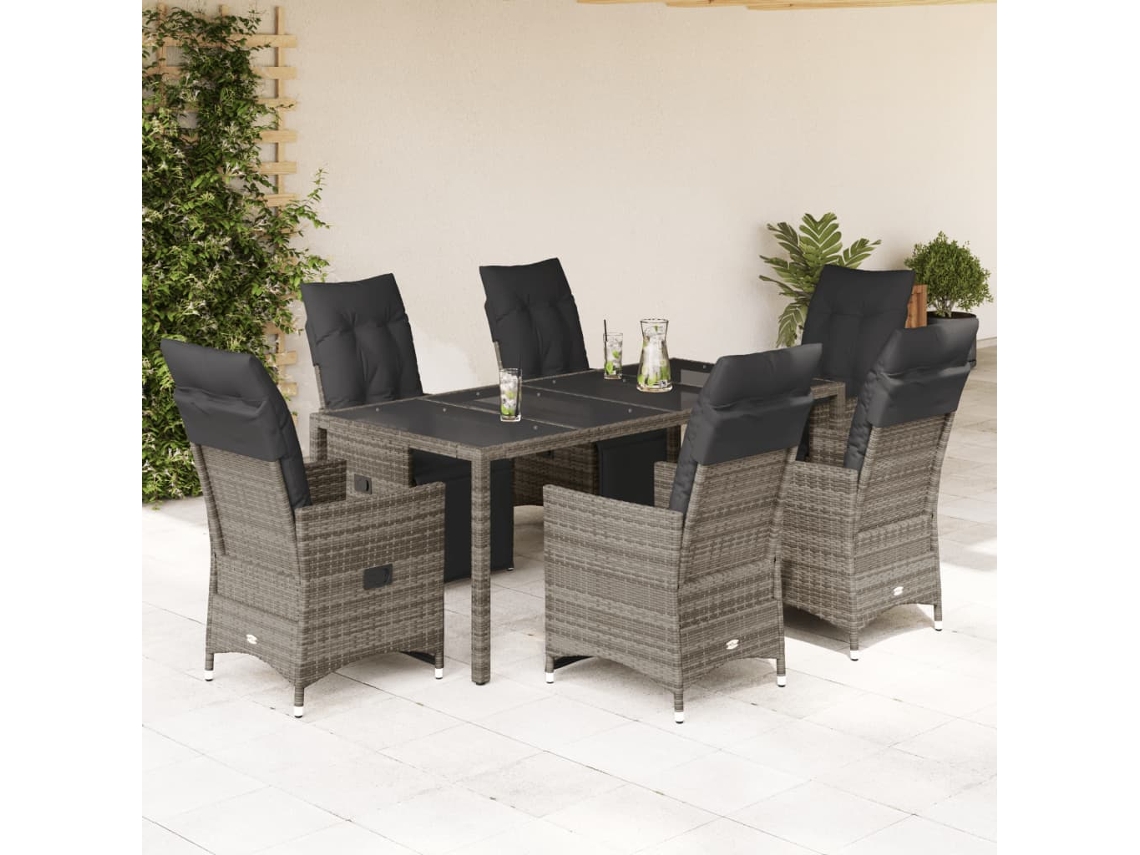Pcs Conjunto Bistrô De Jardim C/ Almofadões Vime Pe Cinza Dkd Home Decor