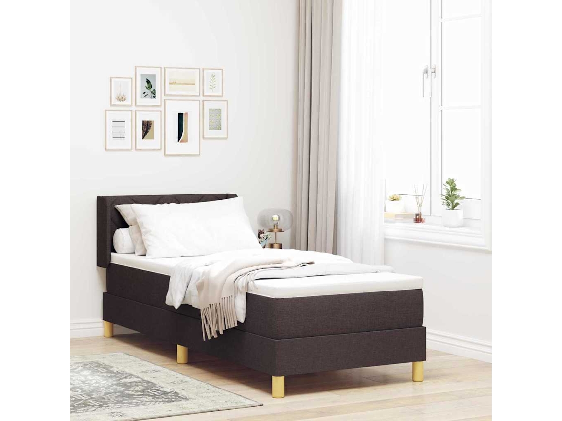 Vidaxl Cama Box Com Cabeceira Manual Marrom Escuro 200 X 80 Cm Tecido