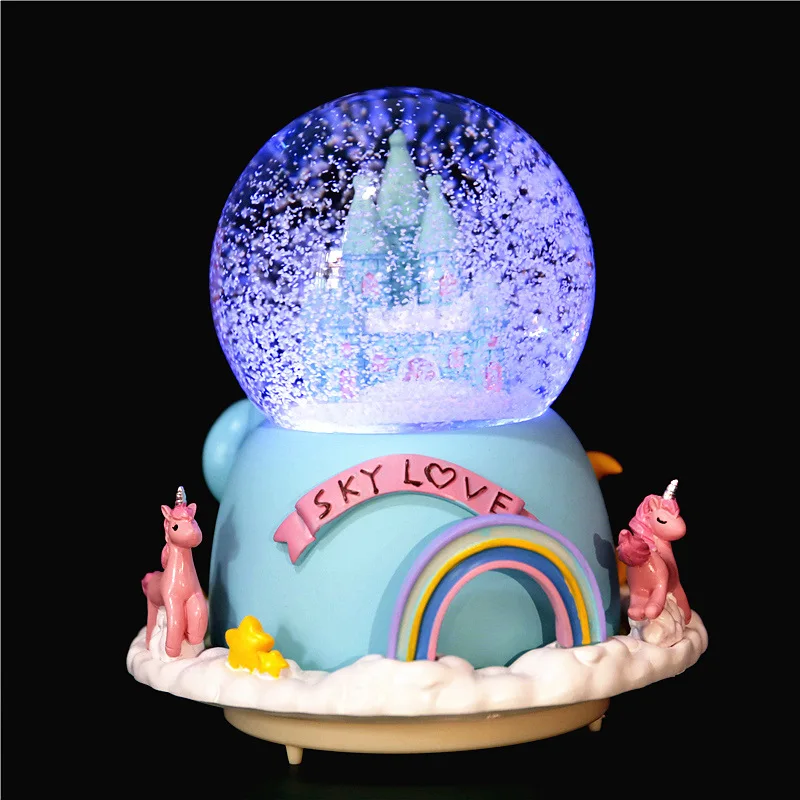 Castelo Bola de Cristal Floco de Neve Luminoso Alto falante Decoração para Quarto de Menina MDUG (estilo 1)