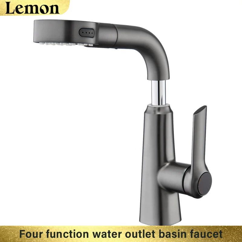 (cinza Chumbo G1/2) Torneira Para Lavatório, Chuveiro Retrátil, Misturador De Água Quente E Fria, Rotação De 360°.