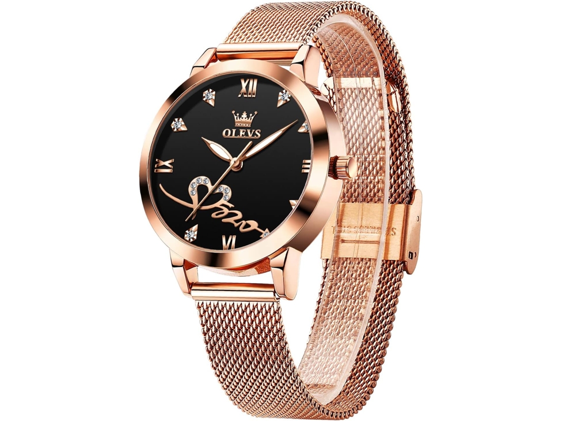 Lurelia Relógio Feminino, Movimento De Quartzo, Luminoso, Detalhes Com Strass, Aço Inoxidável, Preto