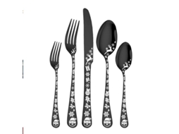 Conjunto de talheres de Natal Nova Line, 5 peças, inox, padrões de neve e veado, preto | S/MARCA
