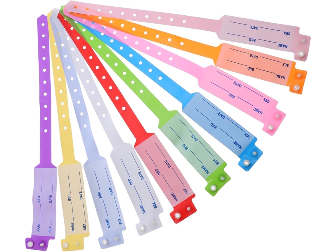 Pulseiras de identificação cirúrgica hospitalar para pacientes, 100 unidades em PVC impermeável e texturizado, ideais para