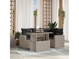 Vidaxl 5 Pcs Conj. Sofás Jardim C/ Almofadões Vime Pe Cinzento-claro