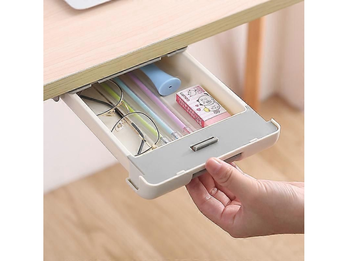 Caixa De Armazenamento Sob A Mesa Com Design Escondido, Material Abs, Tamanho 29*15*4cm, Cores Cinza Fumê, Rosa Fumê E Azul Escuro