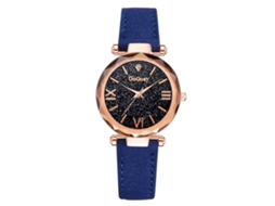 Relógio de Pulso Feminino com Mostrador Céu Estrelado Pulseira Pu Quartzo Azul