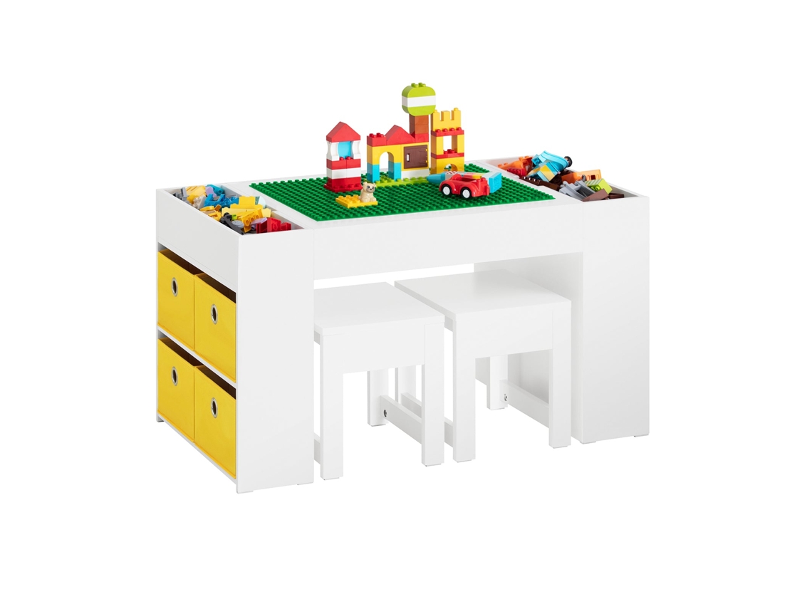 Conjunto De Mesa E 2 Cadeiras Para Crianças Mesa Com 8 Cestos Kmb75-W 87 X 50 X 50 Cm SOBUY