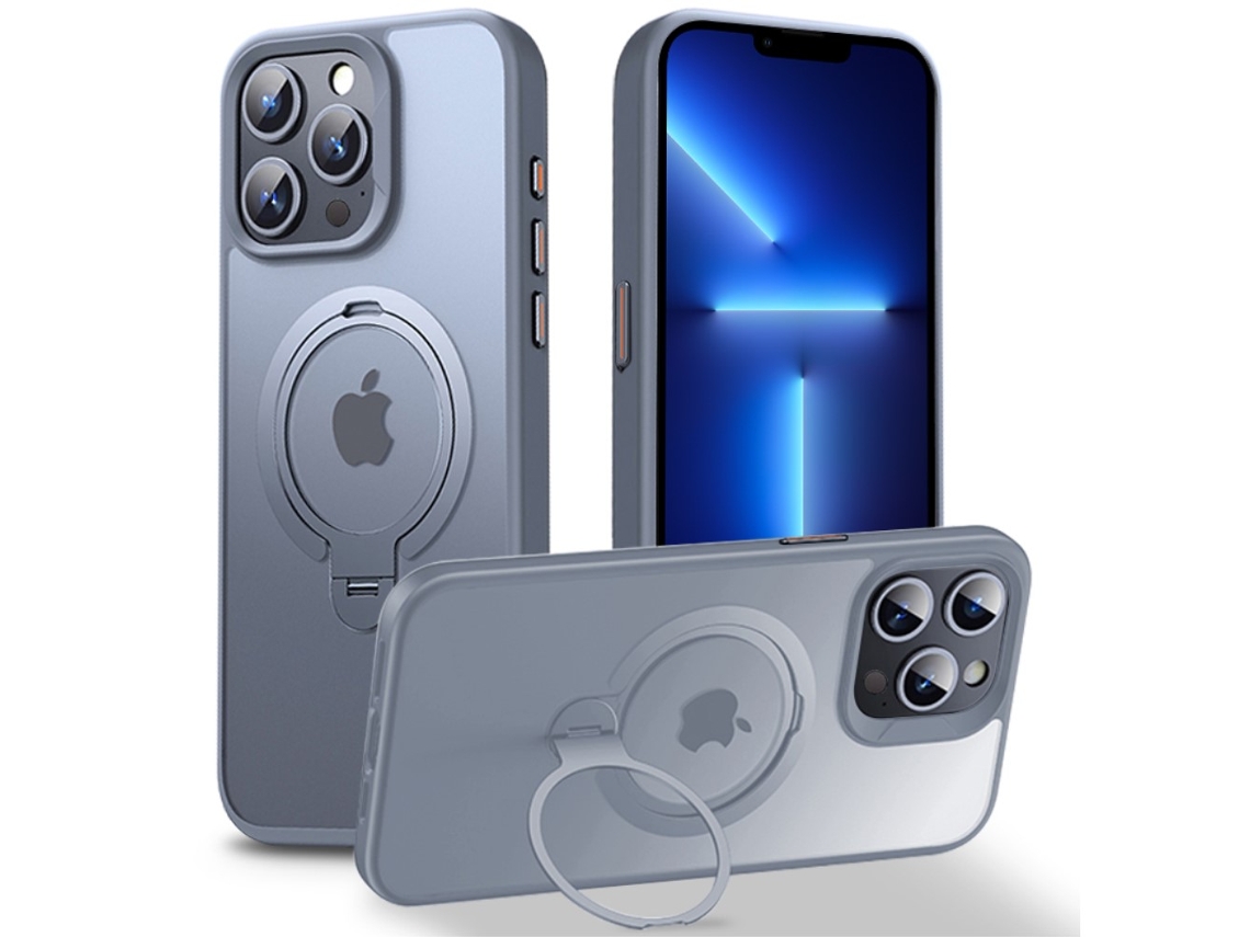 Suporte Casa Magsafe Para Iphone 13 Pro Max Pele Sintética Cinzento