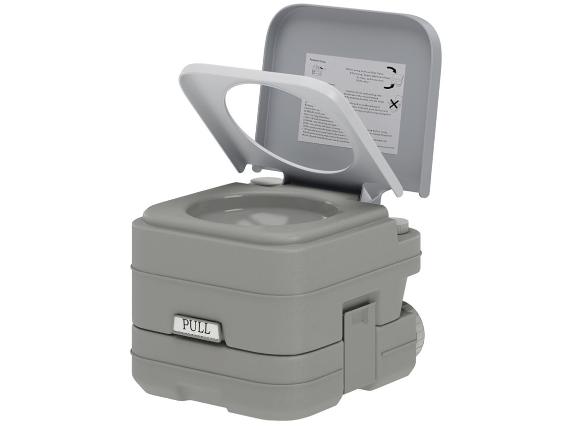 Vaso Sanitário Portátil Wc Portátil Com 2 Tanques De 10l Suporta Até 200 Kg Vaso Sanitário Para Área Externa Camping 36x42x30 Cm Cinza