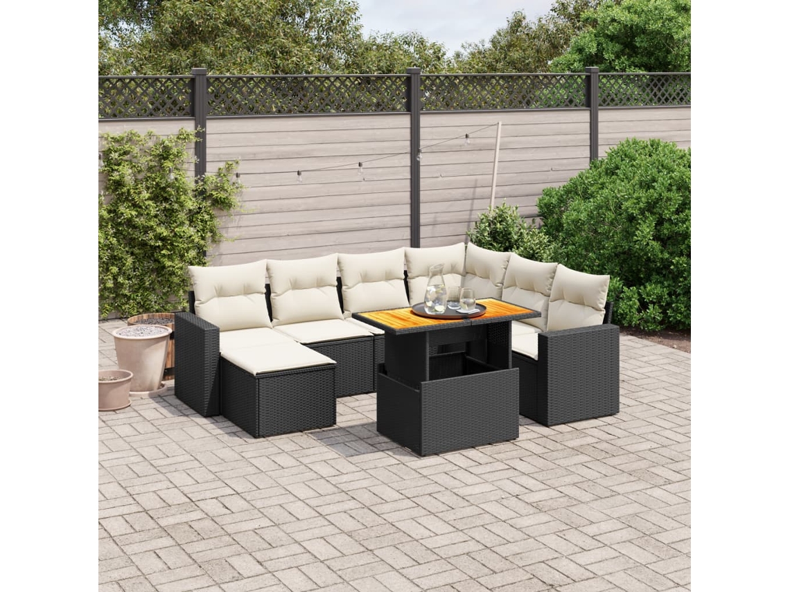 Vidaxl 8 Pcs Conjunto Sofás De Jardim Com Almofadões Vime Pe Preto