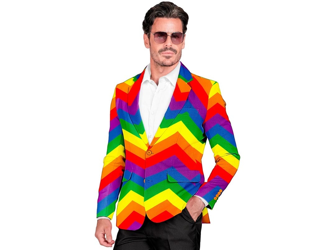Fantasia ou jaqueta de festa com listras de orgulho multicoloridas para homem