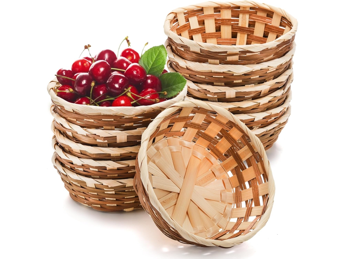 Conjunto De 12 Cestas Redondas Para Presentes, Em Bambu, 17 Cm, Pequenas Cestas De Bambu Para Pão E Frutas, Cestas Para Servir Alimentos